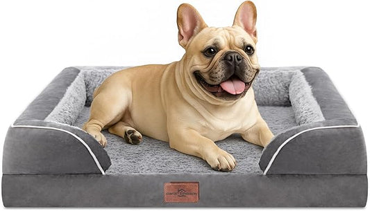 Comfort Expression Orthopedic Dog Bed for Medium Dogs 28x19 Inch, Waterproof Supportive Egg Crate Foam Medium Pet Bed with Removable Bolsters, Dog Couch with Washable Cover & Non-Slip Bottom, Grey