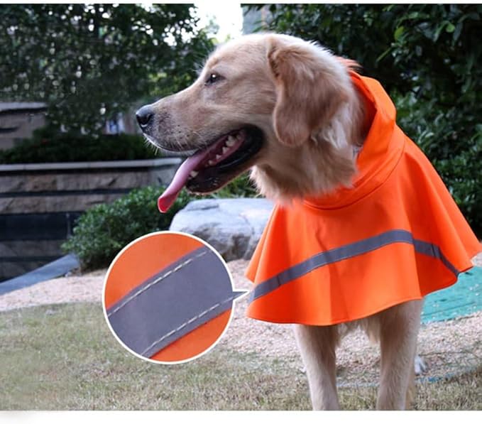 NACOCO Large Dog Raincoat Adjustable Pet Water Proof Clothes Lightweight Rain Jacket Poncho Hoodies with Strip Reflective (XXL, Orange)