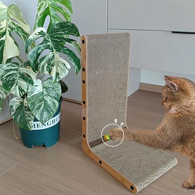 L Shape Cat Scratcher,Cardboard Cat Scratching with Ball Toy, Catnip, Wall Mounted Protecting Large Cat Scratcher Pad, Furniture Cat Scratch Pad for Indoor Cats (27.6 INCH)
