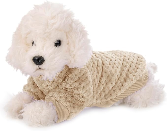 POMIU Dog Sweater, Dog Sweaters for Small Medium Dogs or Cat, Warm Soft Flannel Pet Clothes for Dogs Girl or Boy, Dog Shirt Coat Jacket (Ice Blue+Light Coffee+Teal, Medium)