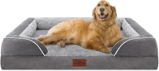 Comfort Expression Orthopedic Dog Bed for Extra Large Dogs 42x30 Inch, Waterproof Supportive Egg Crate Foam XL Pet Bed with Removable Bolsters, Dog Couch with Washable Cover & Non-Slip Bottom, Grey
