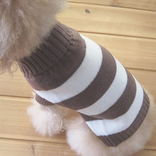 Turtleneck Stripes Pro Pet Clothes Dog Wool Classic Sweaters (Brown &White Stripe, L)