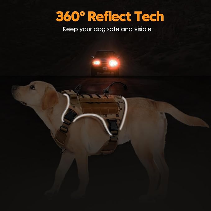 Heavy-Duty Tactical Dog Harness for Large Dogs, No Pull Adjustable Reflective Pet Vest with Molle System, K9 Military-Grade Control for Service Training, Outdoor & 10+ Breeds, Desert Camo, Large