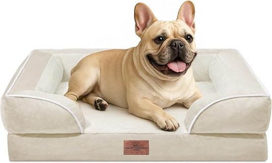Comfort Expression Orthopedic Dog Bed for Medium Dogs 28x19 Inch, Waterproof Supportive Egg Crate Foam Medium Pet Bed with Removable Bolsters, Dog Couch with Washable Cover & Non-Slip Bottom, Beige