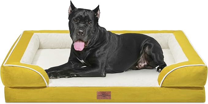 Comfort Expression Orthopedic Dog Bed for Extra Large Dogs 53x42 Inch, Waterproof Egg Crate Foam XXL Pet Bed with Removable Bolsters, Dog Couch with Washable Cover & Non-Slip Bottom, Spicy Mustard