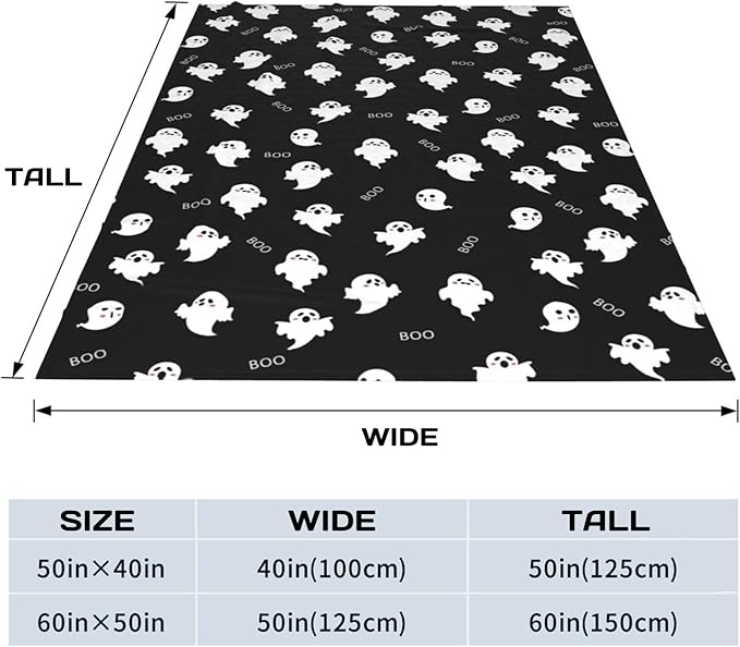 Happy Halloween Funny Ghost Blanket, Soft Anti-Pilling Throw Blanket, Lightweight All Seasons Spooky Flannel Blanket for Couch Sofa Bed 50x60 in Black & White