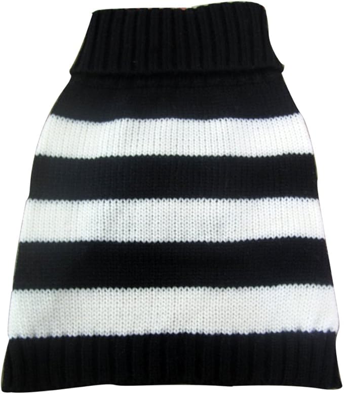 Turtleneck Stripes Pro Pet Clothes Dog Wool Classic Sweaters (Black&White Stripe, M)