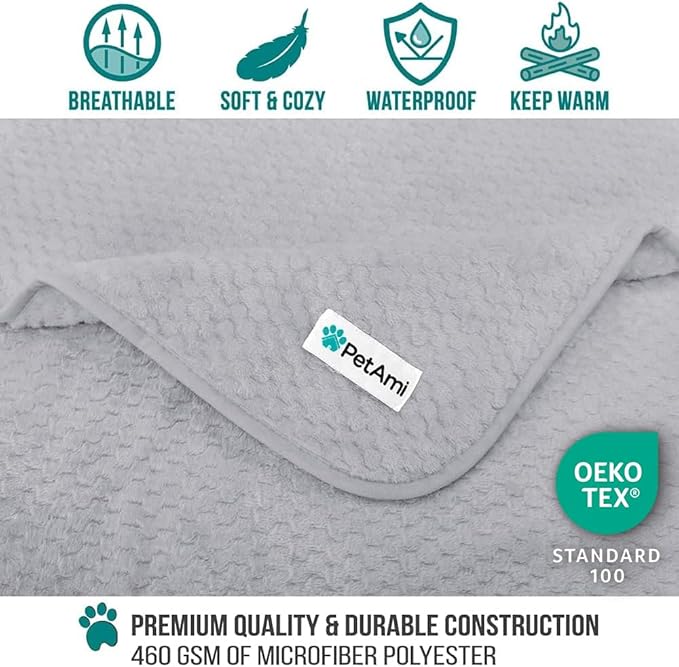 PetAmi Waterproof Dog Blanket, Leakproof Puppy Blanket for Medium Large Dogs, Furniture Sofa Couch Cover Protector, Fleece Pet Throw Indoor Cat Kitten, Reversible Washable Soft Plush, 40x60 Light Gray