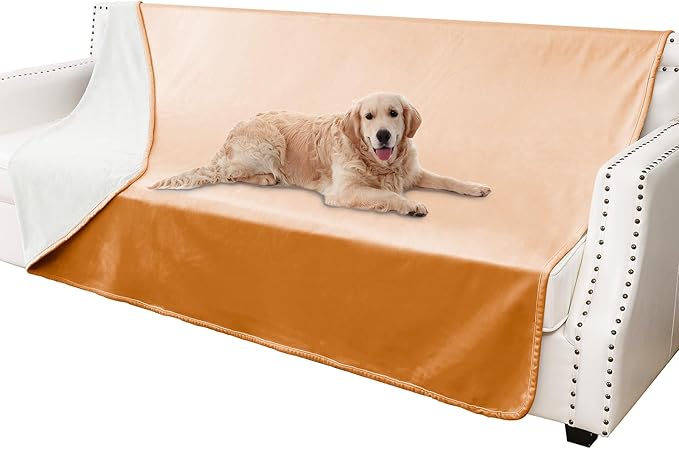 Waterproof Dog Blankets, Washable Pee Proof Pet Blanket for Couch, Soft Reversible Puppy Throw Furniture Protector Cover for Bed Sofa-52"x82",Orange+Cream