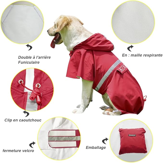 Pet Large Dog Raincoat Apparel Poncho Waterproof for Medium Large Sized,Pet Raincoats for Clothes Jacket,Dog Rain Jacket (Red,6XL)
