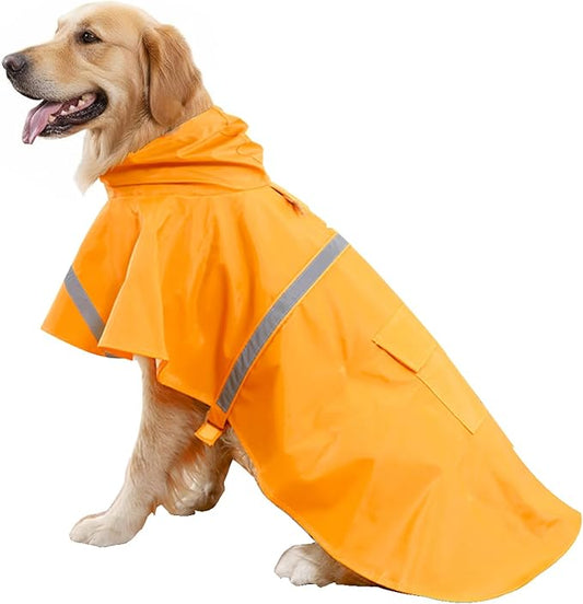 HAPEE Dog Raincoats with Reflective Strip Hoodie,Poncho Jacket for Large Dogs (B2-Orange, 22B (Back Length 22"))