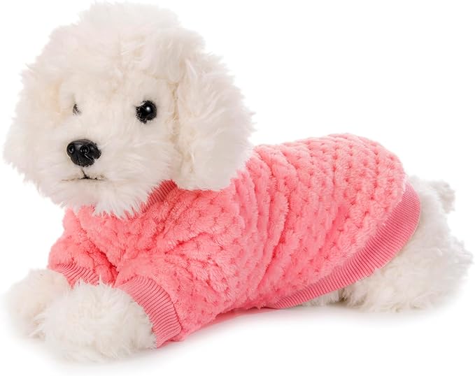 POMIU Dog Sweater, Dog Sweaters for Small Medium Dogs or Cat, Warm Soft Flannel Pet Clothes for Dogs Girl or Boy, Dog Shirt Coat Jacket (Peach+Purple+Rose, X-Small)