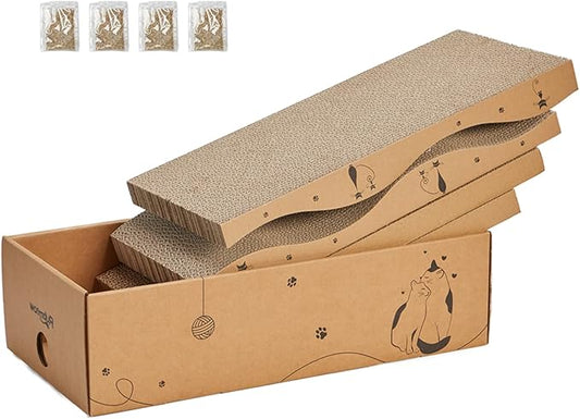 Cat Scratcher Cardboard Pad Scratch Box,4pcs Scratching Board for Indoor Cats,Reversible Durable with Catnip
