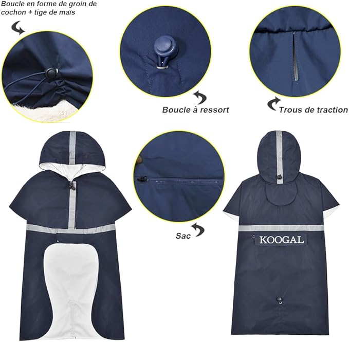 for Small to Medium Dog Raincoat Apparel Poncho Waterproof Dog Clothes Pet Jacket Dog Raincoats Jacket (Navy Blue,3XL) for Small to Medium Dogs