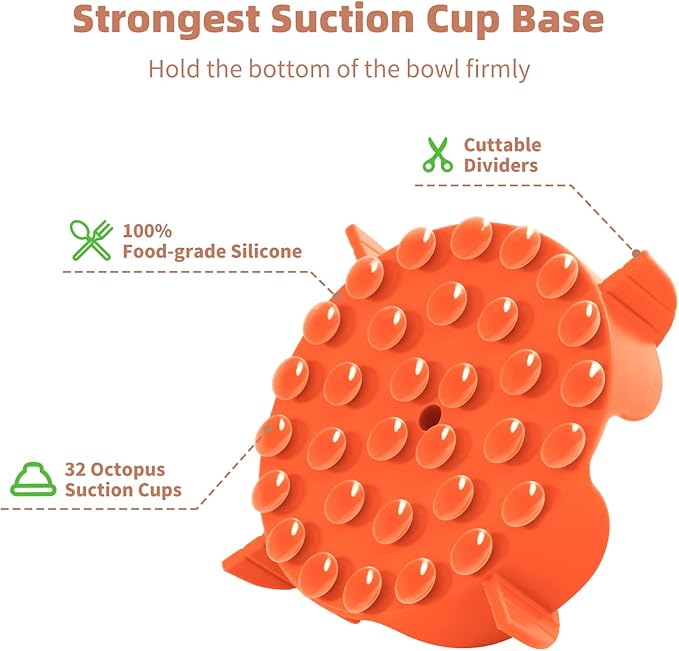 Jaoul Slow Feeder Dog Bowls Insert for Large Breed, 7 Inch Cuttable Slow Feeder Insert with 32 Octopus Suction Cups for Medium Large Size Dog Food Bowl (X-Large, Orange)