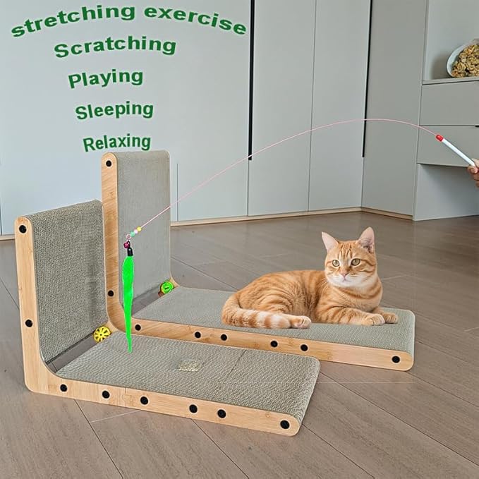 L Shape Cat Scratcher,Cardboard Cat Scratching with Ball Toy, Catnip, Wall Mounted Protecting Large Cat Scratcher Pad, Furniture Cat Scratch Pad for Indoor Cats (27.6 INCH)