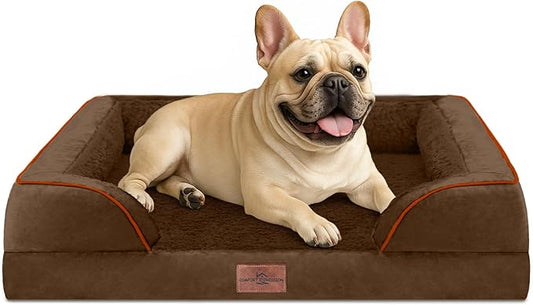 Comfort Expression Orthopedic Dog Bed for Medium Dogs 28x19 Inch, Waterproof Egg Crate Foam Medium Pet Bed with Removable Bolsters, Dog Couch with Washable Cover & Non-Slip Bottom, Dark Brown