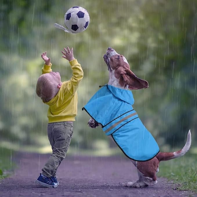 Dog Raincoat, Reflective Waterproof Hooded Pet Rain Jacket, Lightweight Dog Slicker Poncho with Leash Hole for Large Dogs (Blue, XX-Large)