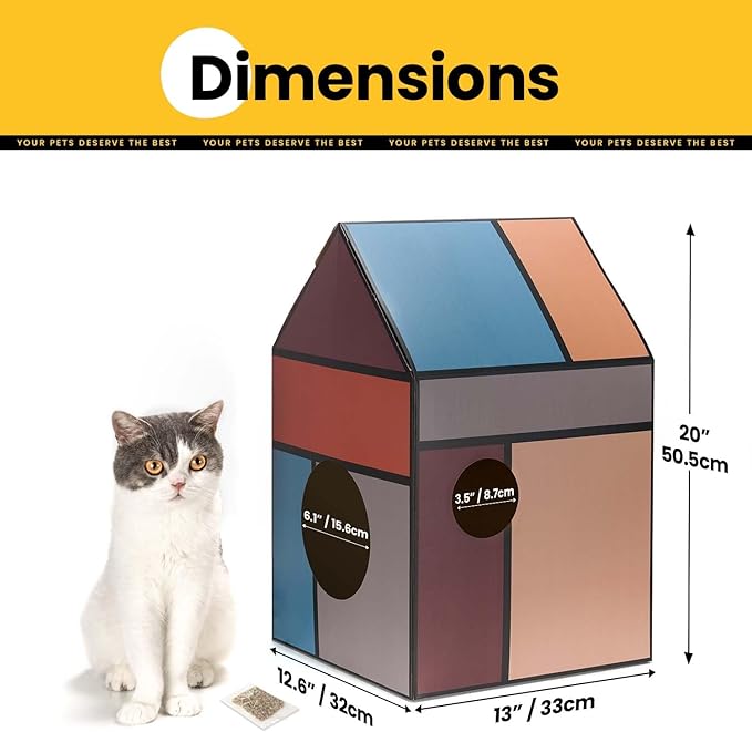 Cardboard Cat House with Scratch Pad & Catnip, Cat Play Scratching House for Indoor Hideaway Furniture, Heavy Duty Sturdy Cardboard Scratcher, Easy to Assemble Birthday Gift