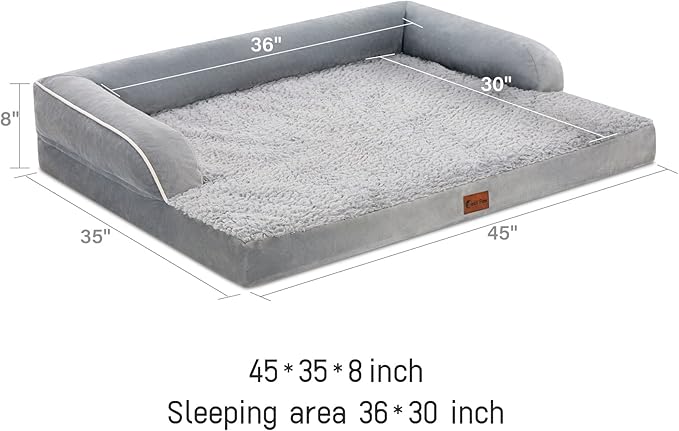 Orthopedic Dog Beds for Extra Large Dogs, Waterproof Dog Beds XLarge, Memory Foam Dogs Couch Beds, Comfy Bolster Pet Beds with Removable Washable Cover, Nonskid Bottom (X-Large, Grey)