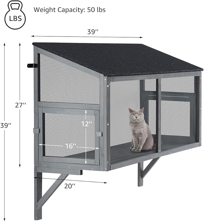 beeNbkks Bug Proof Cat Catio, Window Cat House with Metal Mesh, Outdoor Enclosure for Indoor Pets, Expandable Wooden Perch, Safe Comfortable Haven for Pets, Keep Bugs Insects Out