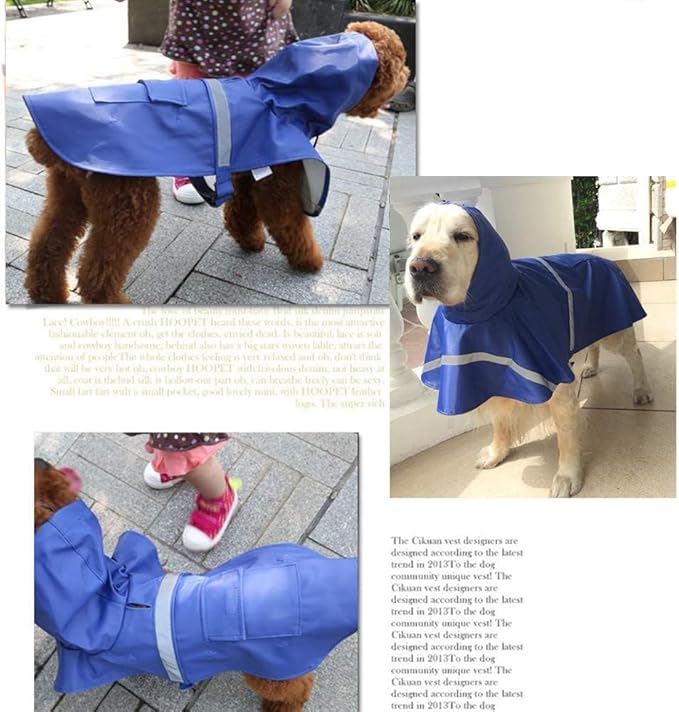 NACOCO Large Dog Raincoat Adjustable Pet Water Proof Clothes Lightweight Rain Jacket Poncho Hoodies with Strip Reflective (XXXL, Blue)