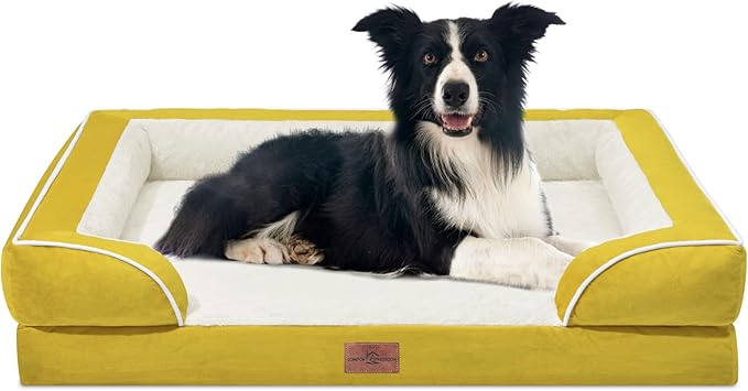 Comfort Expression Orthopedic Dog Bed for Large Dogs 36x27 Inch, Waterproof Egg Crate Foam Large Pet Bed with Removable Bolsters, Dog Couch with Washable Cover & Non-Slip Bottom, Spicy Mustard