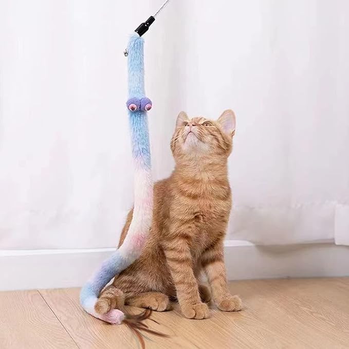 Cat Toys for Indoor Toys,Rainbow Cat Wand Toys,Feather Flips Plush Ball Cat Toys,Interactive Feather Toy for Teaser Play and Chase Exercise with Kitten 6 Pack