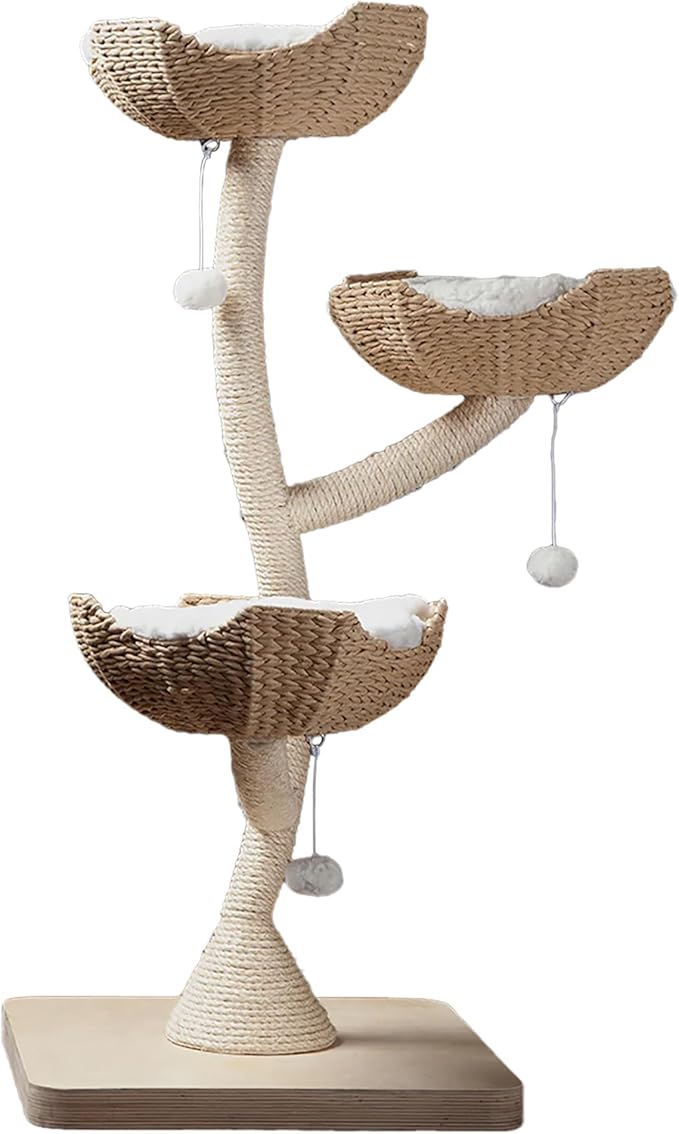 Habitat Haven The Sanctuary Cat Tree - Luxury Cat Condo, Large Modern Indoor Tower with 3 Faux Fur Beds, Scratching Posts, and Toys for Cats, 23-Inch Width x 23-Inch Depth x 52-Inch Height