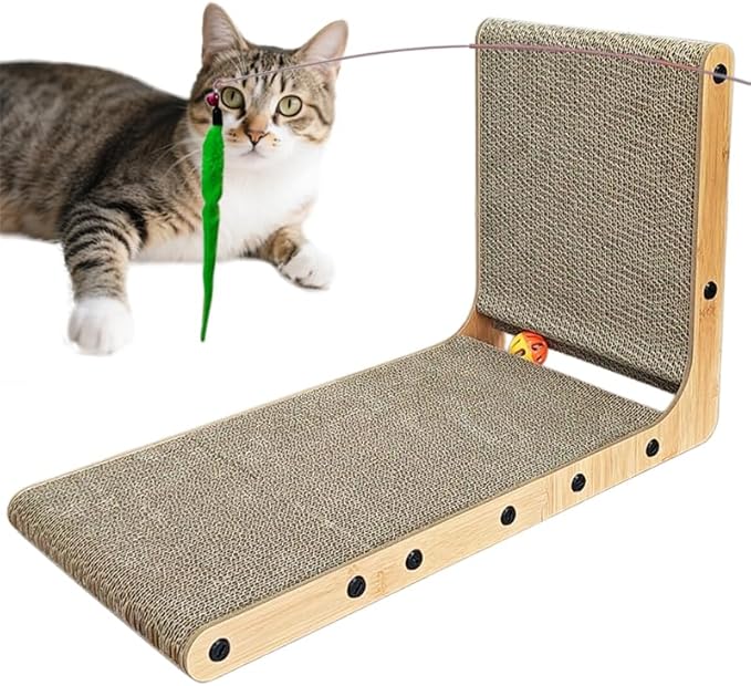 L Shape Cat Scratcher,Cardboard Cat Scratching with Ball Toy, Catnip, Wall Mounted Protecting Large Cat Scratcher Pad, Furniture Cat Scratch Pad for Indoor Cats (20 INCN)