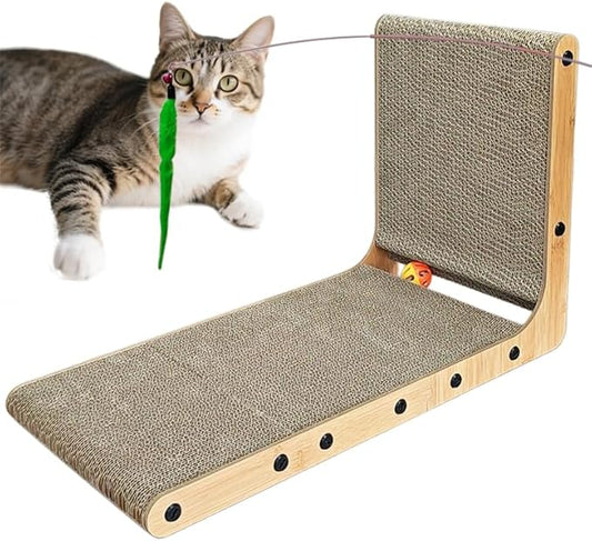 L Shape Cat Scratcher,Cardboard Cat Scratching with Ball Toy, Catnip, Wall Mounted Protecting Large Cat Scratcher Pad, Furniture Cat Scratch Pad for Indoor Cats (20 INCN)