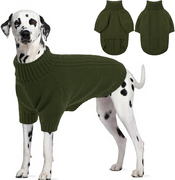 SAWMONG Dog Sweater for Large Dogs, Turtleneck Knitted Pullover Sweater Sweatshirt, Classic Winter Warm Pet Sweater for Boy Girl Pet Chihuahua, French Bulldog, Golden Retriever, Pug, Cat (Green, 2XL)
