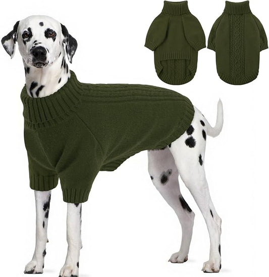 SAWMONG Dog Sweater for Large Dogs, Turtleneck Knitted Pullover Sweater Sweatshirt, Classic Winter Warm Pet Sweater for Boy Girl Pet Chihuahua, French Bulldog, Golden Retriever, Pug, Cat (Green, XL)