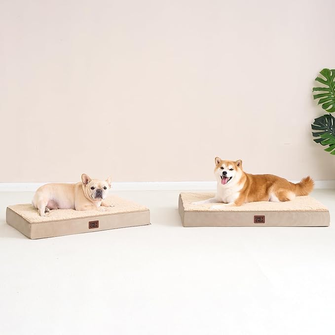 EHEYCIGA Orthopedic XL Dog Beds for Extra Large Dogs with Removable Washable Cover, Khaki, 44x32