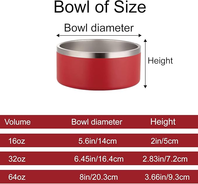 Custom Personalized Dog & Cat Bowls - Stainless Steel Non-Slip Water & Food Dishes - Easy to Clean, Dishwasher Safe - Small, Medium, Large Sizes (Red)