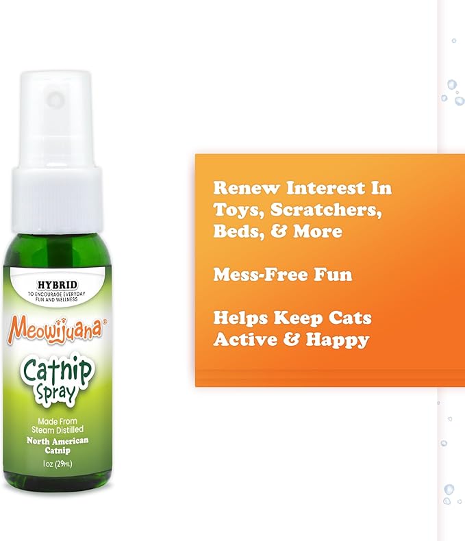 Meowijuana | 1oz. Premium Catnip Spray | Organic | High Potency | Use On Cat Toys, Teasers, and Scratchers | Grown In North America | Feline and Cat Lover Approved