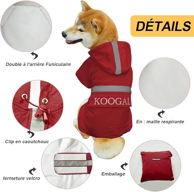 Dog Rain Coats for Small and Medium Dogs Waterproof, Raincoat Apparel Poncho Waterproof Dog Clothes Pet Jacket Dog Raincoats Jacket for Small Sized Dogs (Red,2XL)