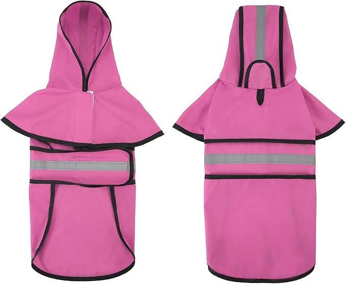 HDE Dog Raincoat Jacket Reflective Adjustable Hooded Pet Poncho Rain Coat with Leash Hole for Small to X-Large Dogs Pink - L