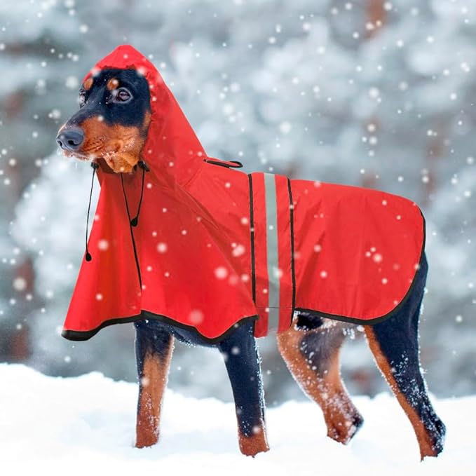 Waterproof Reflective Dog Raincoat - Adjustable Hooded Slicker Poncho Pet Rain Coat, Lightweight Dog Rain Jacket for Small to X- Large Dogs and Puppies (Red, Large)