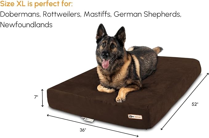 Barker Beds Orthopedic XL Dog Bed for Large Dogs - 7" Thick Memory Foam Cushion with Washable Microsuede Cover - Durable Water-Resistant Pet Bed - Made in USA (Chocolate)