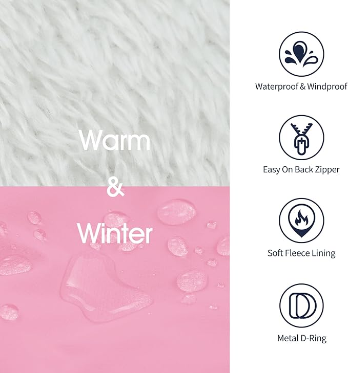 IECOii Dog Winter Coat Waterproof - Pink, Medium - Dog Coat with Harness Built in for Medium Dogs, Thermal Warm Fleece Lined with Zip Up Cold Weather Jacket, Reflective Snowsuit for Outdoor Hiking