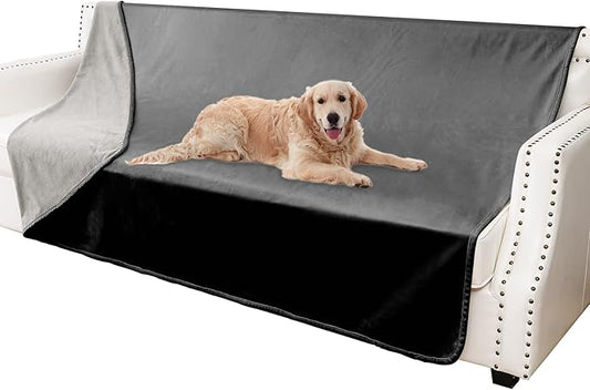 Waterproof Dog Blankets, Washable Pee Proof Pet Blanket for Couch, Soft Reversible Puppy Throw Furniture Protector Cover for Bed Sofa-52"x82",Black+Lightgrey