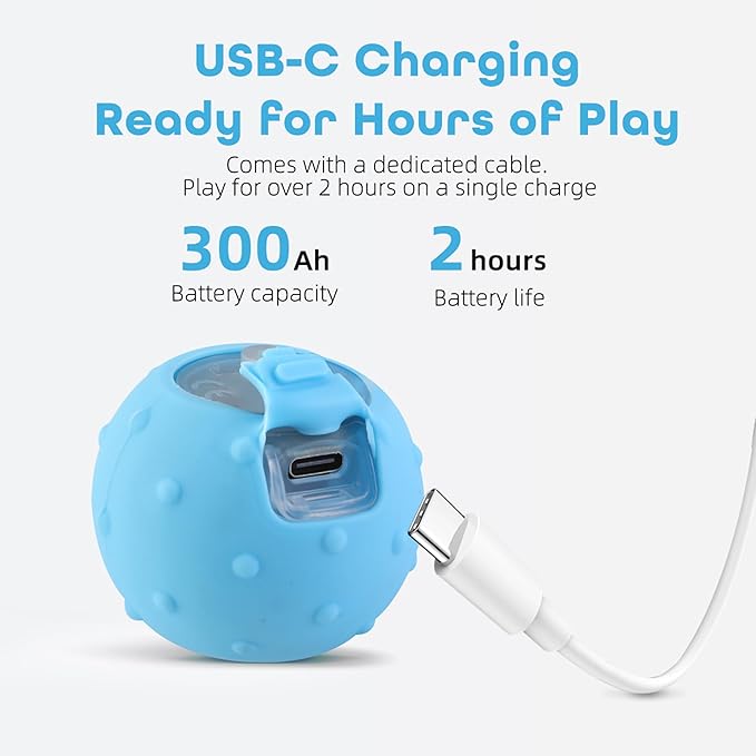 Interactive Cat Toys Ball for Indoor Cats with Elastic Mesh Net Tails – 3 Working Modes for Agile Movement, Motion Activated, USB-C Rechargeable, Ideal for Indoor Cats (Blue)