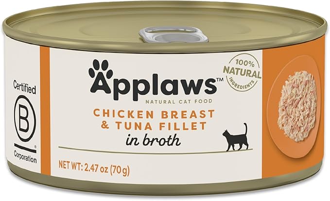 Applaws Natural Wet Canned Cat Food, Limited and Natural Ingredients, High Protein with No Artificial Additives, Chicken Breast & Tuna Fillet in Broth (24 x 2.47oz Cans)