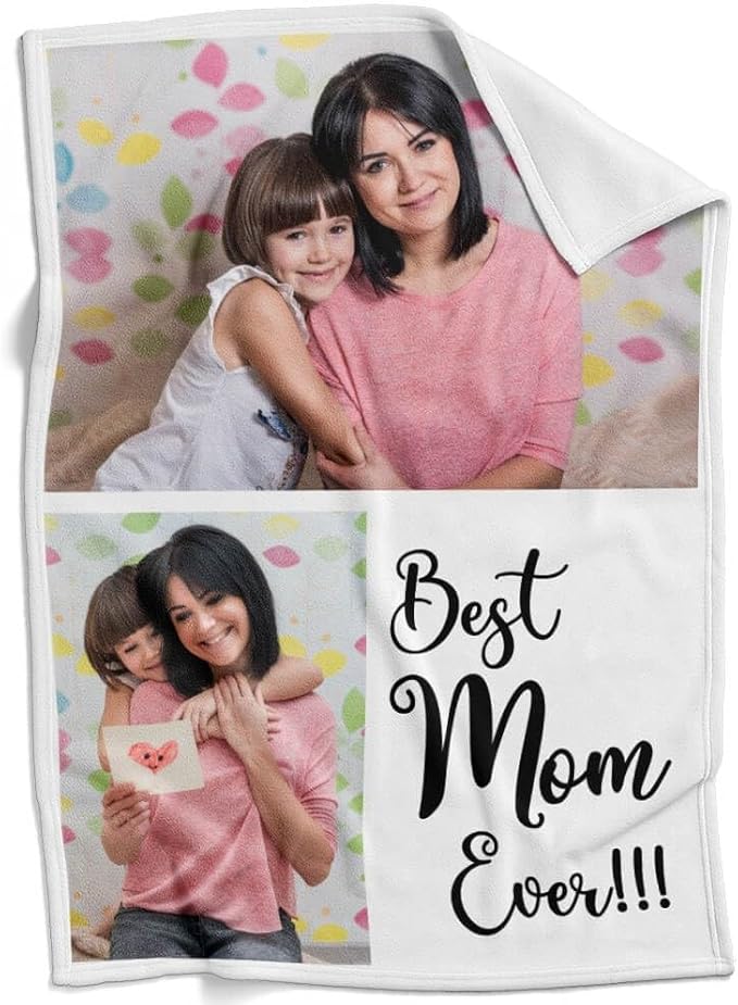 Personalized Blanket with Photo, Custom Blanket with Picture, Customized Photo Blankets, Customizable Blankets, Personalized Best Mom Ever Gifts for Mom, Baby, Kid
