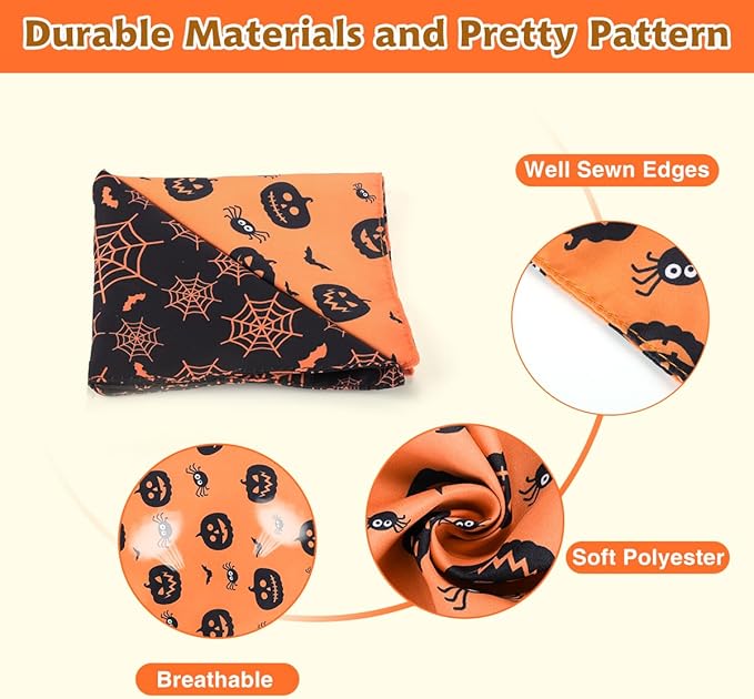Kytely Halloween Dog Bandanas 2 Pack, Reversible Triangle Dog Bandanas for Boy and Girl, Multiple Sizes Offered, Pumpkin and Spider Web Bibs Fall Pet Scarf, Premium Durable Fabric (Small)