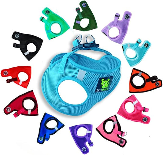 EcoBark Step in Dog Harness - Eco-Friendly Teacup Dog Harnesses for XXS, XS, and Small Dogs - Reflective and Adjustable Mini Body Halter Vest -Tiny Soft Mesh - Toy Breeds Under 5 lbs (Baby Blue, XXS)