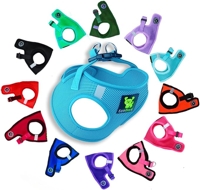 EcoBark Step in Dog Harness - Teacup Dog Harness for XXXS, XXS, XS and Small Dogs - Soft Mesh Puppy Harness - Toy Breed Mini Body Halter Vest - Reflective and Adjustable- 3XS (Baby Blue, XXXS)