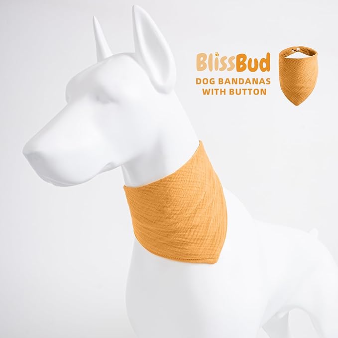 Medium Dog Solid Color Scarf - Adjustable Cotton Bandana with Button Fastening,Mid Yellow,Medium