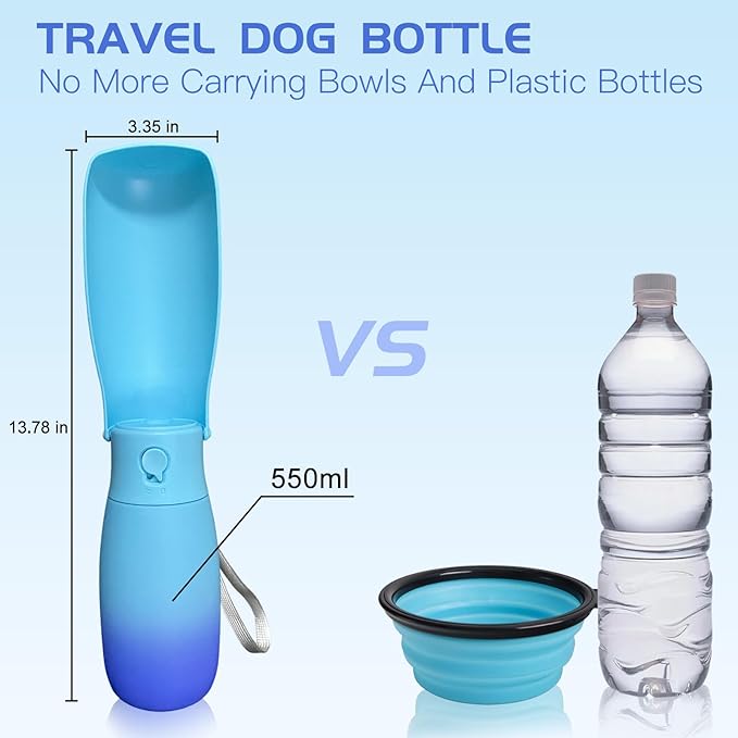 Dog Water Bottle Portable 19Oz - Food Grade Plastic & Leak Proof Puppy Travel Water Bowl Dispenser, Pet Accessories for Outdoor Walking Camping, Dogs Birthday Gifts (Blue)